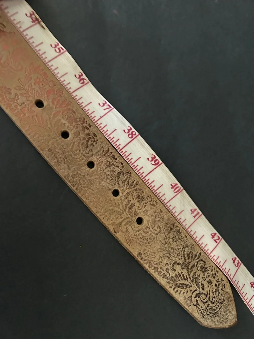 Tooled Tan Leather Belt with Ornate Amber Buckle